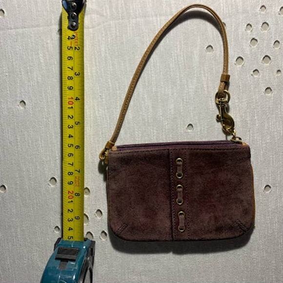 Coach Plum/brown Suede Small Wristlet Coin Purse Leather Strap - Picture 1 of 4